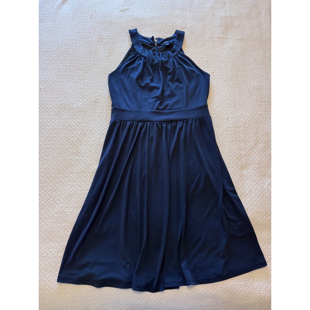 Banana Republic Navy Blue Halter Neck Pleated Fit and Flare Cocktail Dress 8